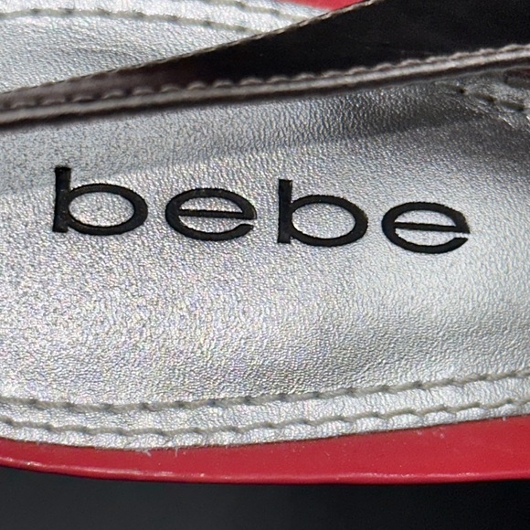 Bebe Zahara, Peach & silver, open toe sling back platform stilettos Size 8 Women - Picture 3 of 7